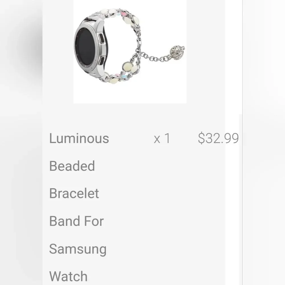 Luminous Beaded Bracelet Watchband SILVER 20mm SAMSUNG ANDROID NEW FANCY BANDS